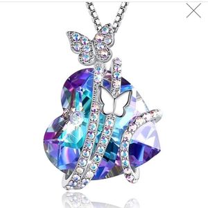 Purple Rhinestone Heart Butterfly Design Mother's Day Necklace